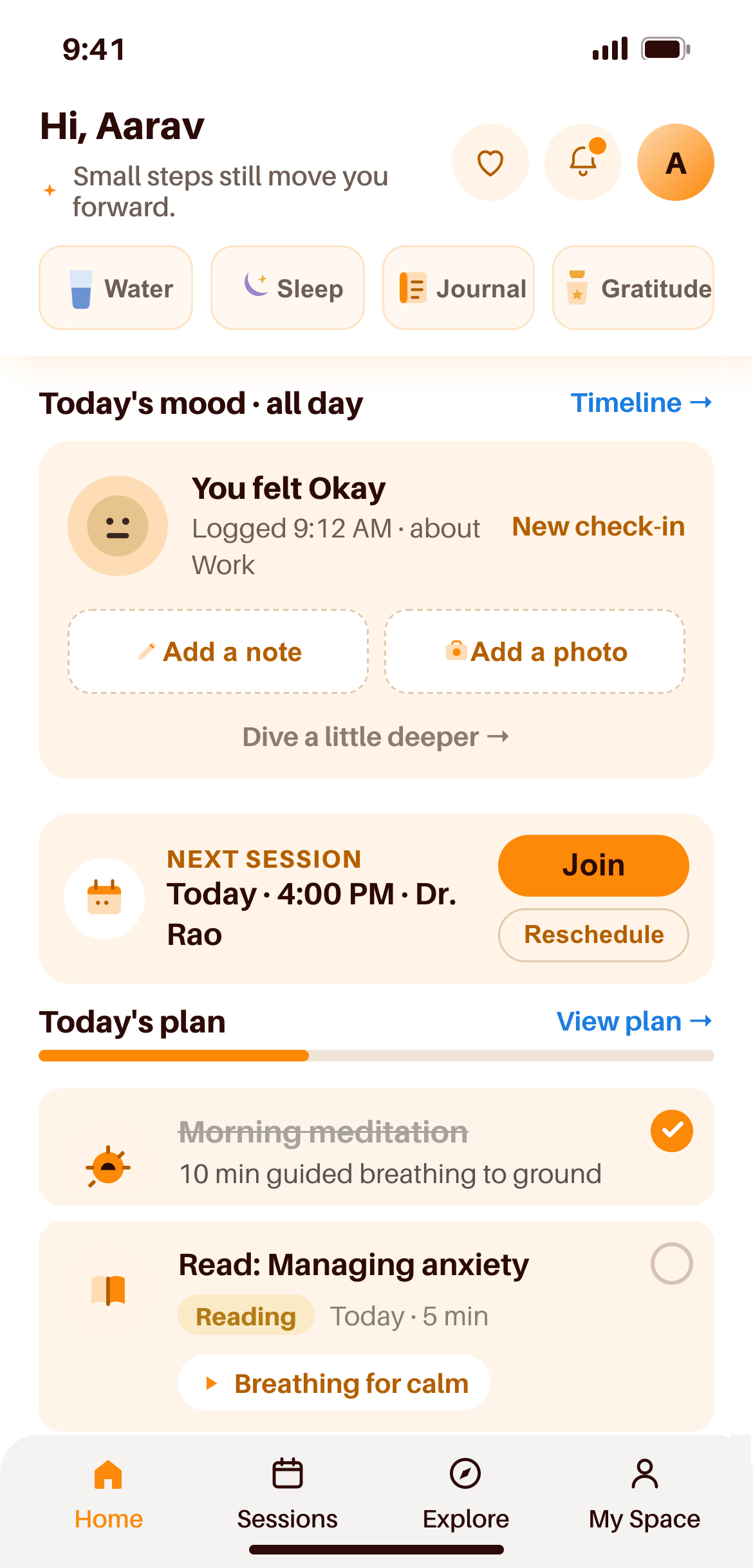 The Sleepy Orange home screen